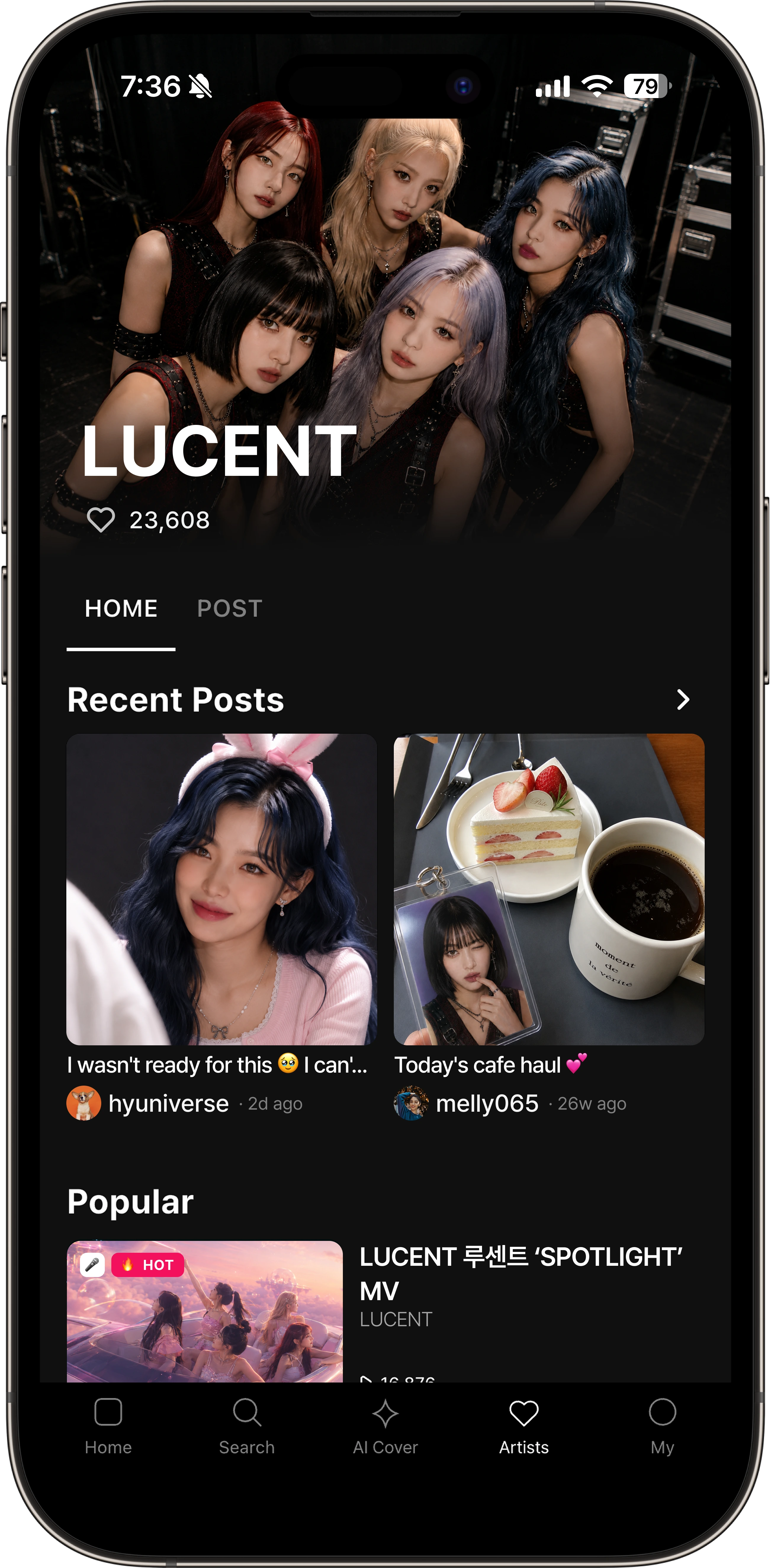 KPOP PRO community home screen