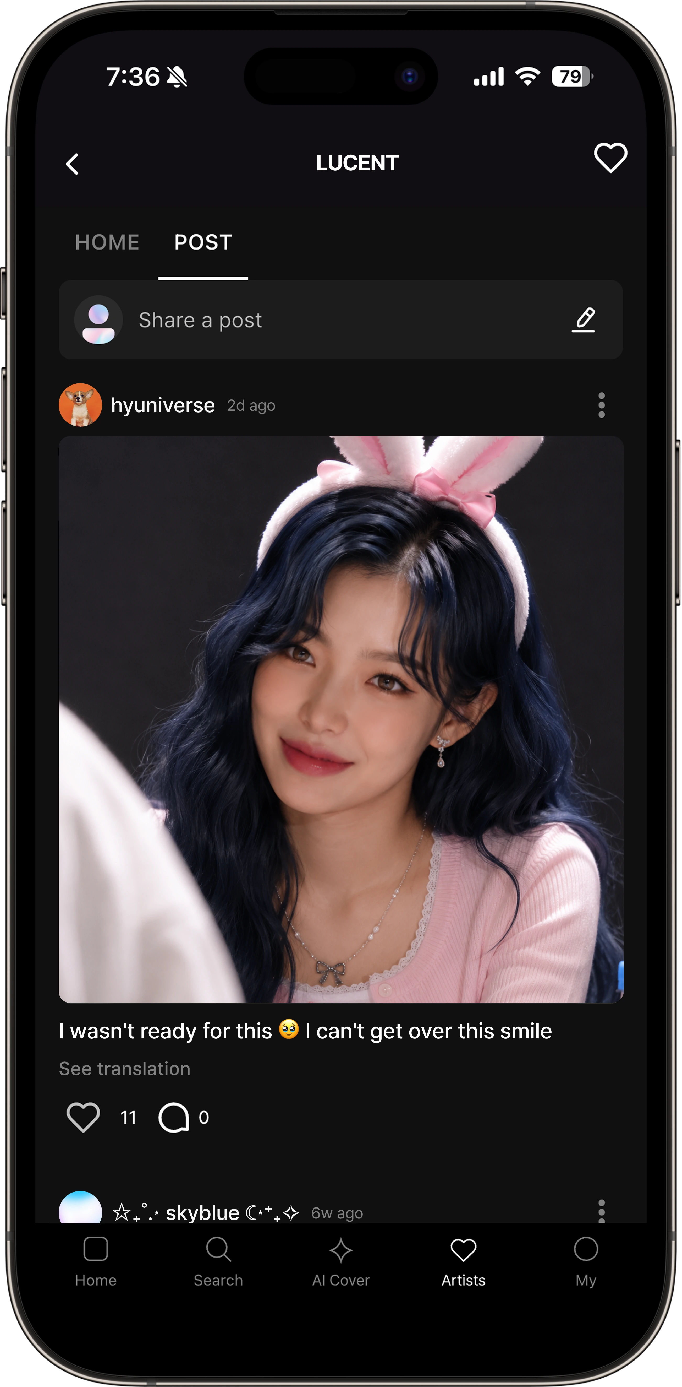 KPOP PRO community post screen